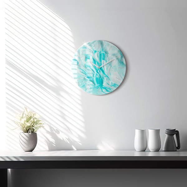 Round glass clock Blue abstraction