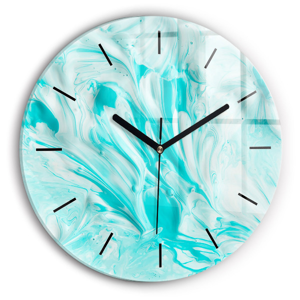 Round glass clock Blue abstraction