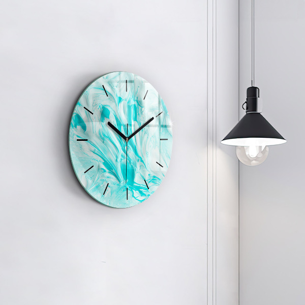 Round glass clock Blue abstraction