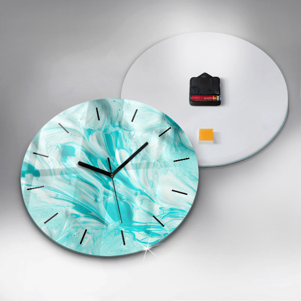Round glass clock Blue abstraction