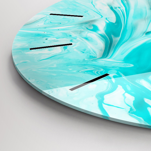 Round glass clock Blue abstraction