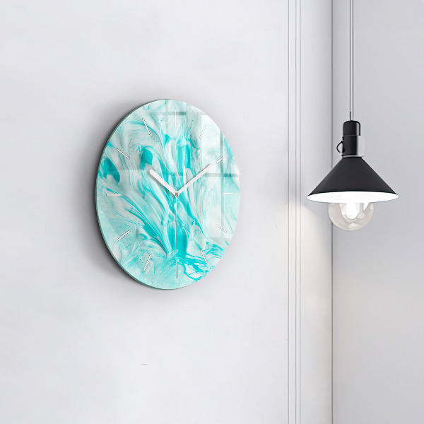 Round glass clock Blue abstraction