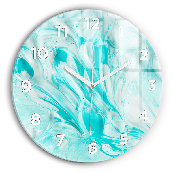 Round glass clock Blue abstraction