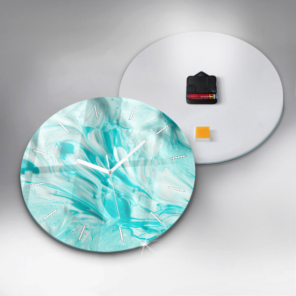 Round glass clock Blue abstraction