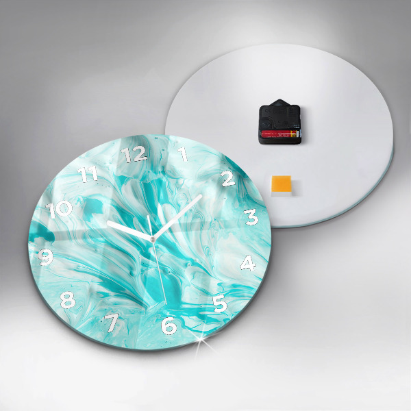 Round glass clock Blue abstraction
