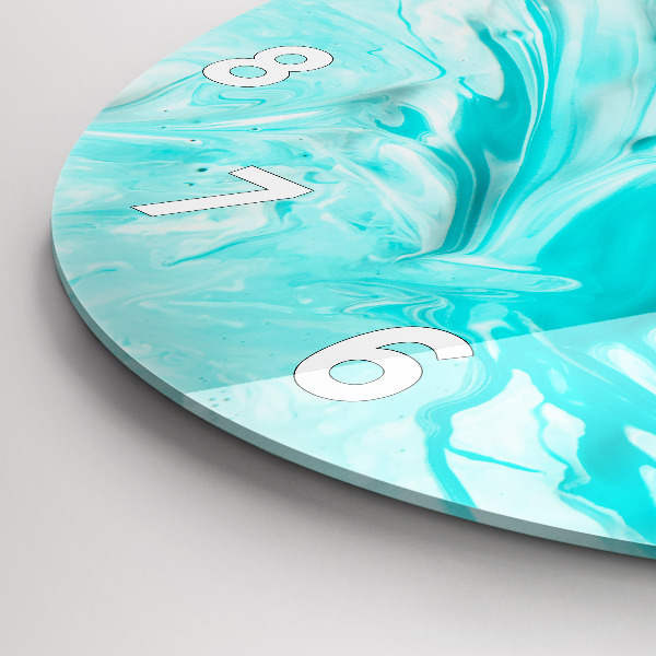 Round glass clock Blue abstraction