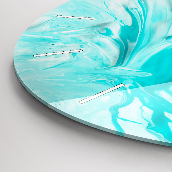 Round glass clock Blue abstraction
