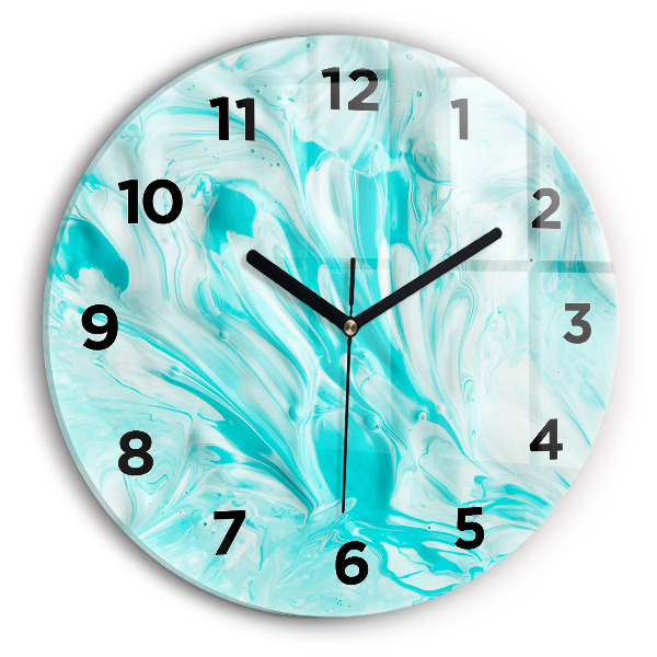Round glass clock Blue abstraction