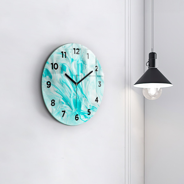 Round glass clock Blue abstraction