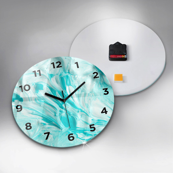 Round glass clock Blue abstraction