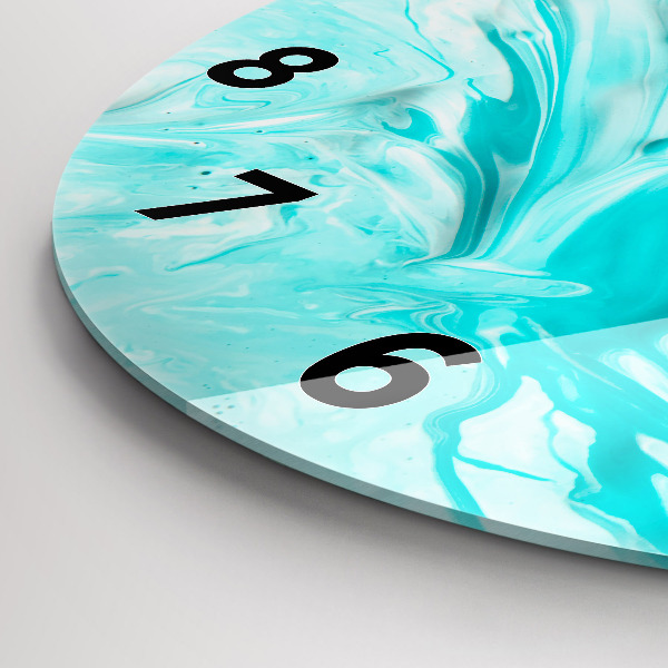 Round glass clock Blue abstraction