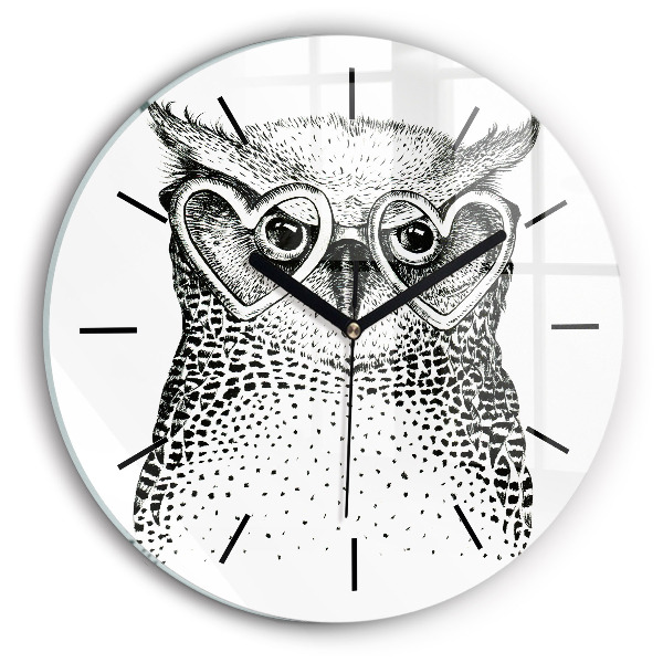 Round glass clock Drawn owl with glasses