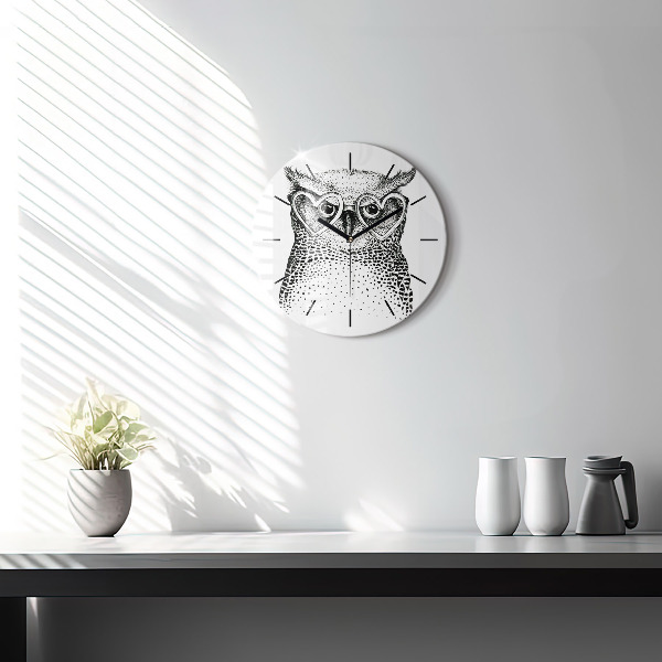 Round glass clock Drawn owl with glasses