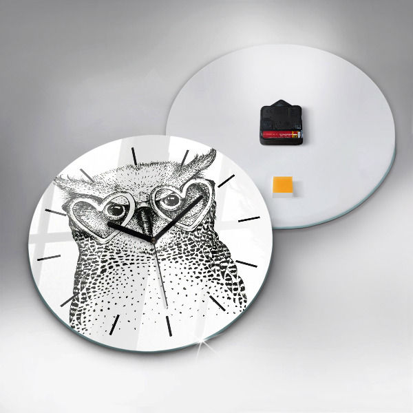 Round glass clock Drawn owl with glasses