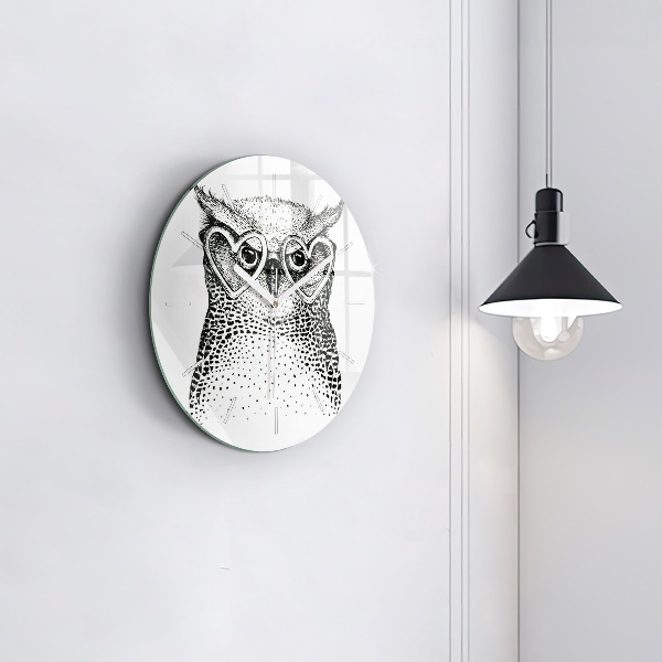 Round glass clock Drawn owl with glasses