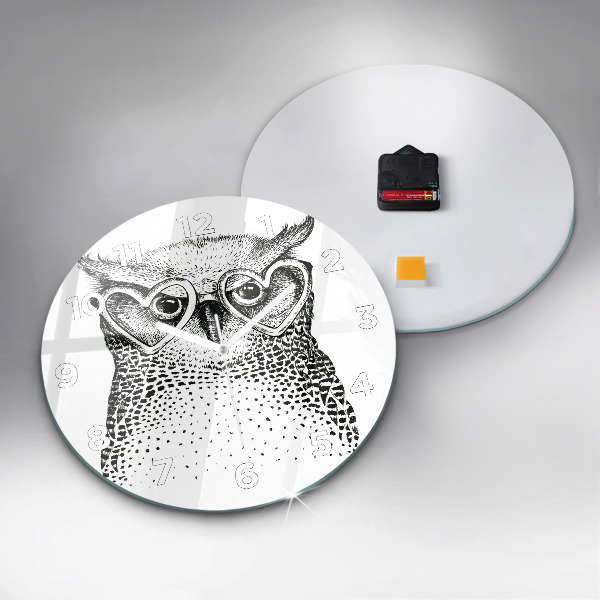 Round glass clock Drawn owl with glasses