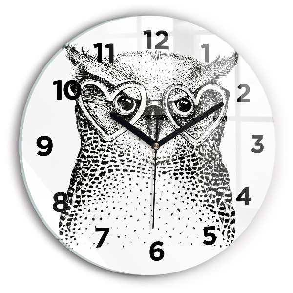 Round glass clock Drawn owl with glasses