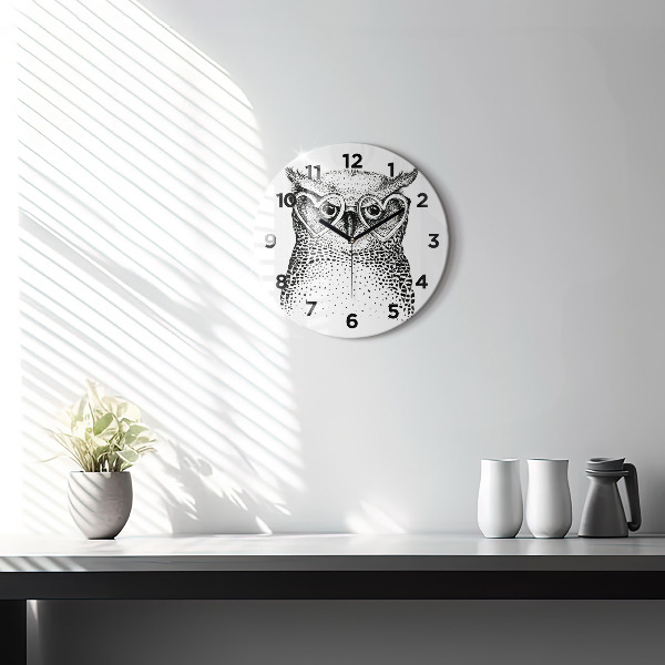 Round glass clock Drawn owl with glasses