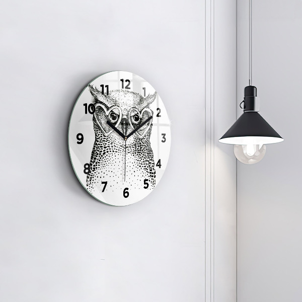 Round glass clock Drawn owl with glasses