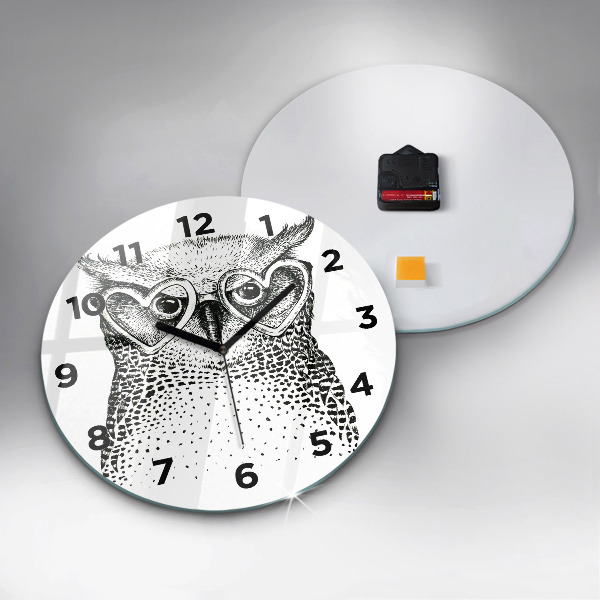 Round glass clock Drawn owl with glasses