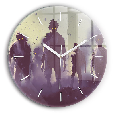 Round glass clock Zombies at night - halloween