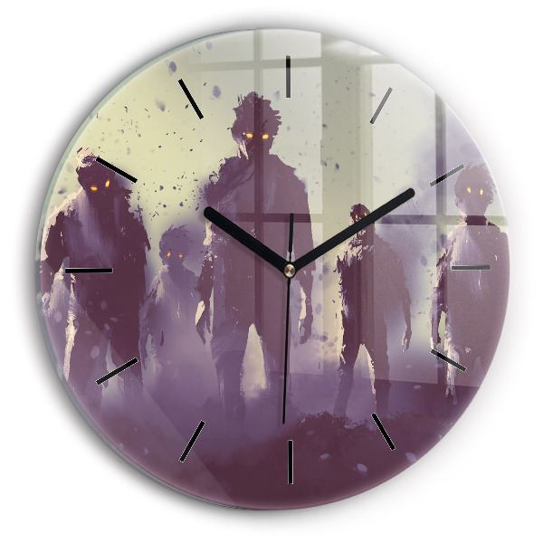 Round glass clock Zombies at night - halloween