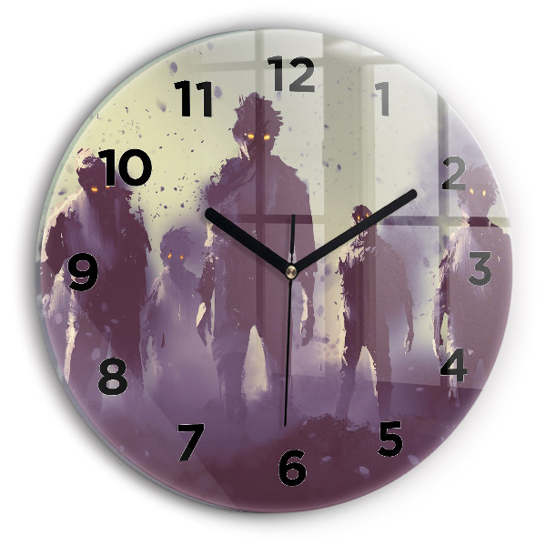 Round glass clock Zombies at night - halloween