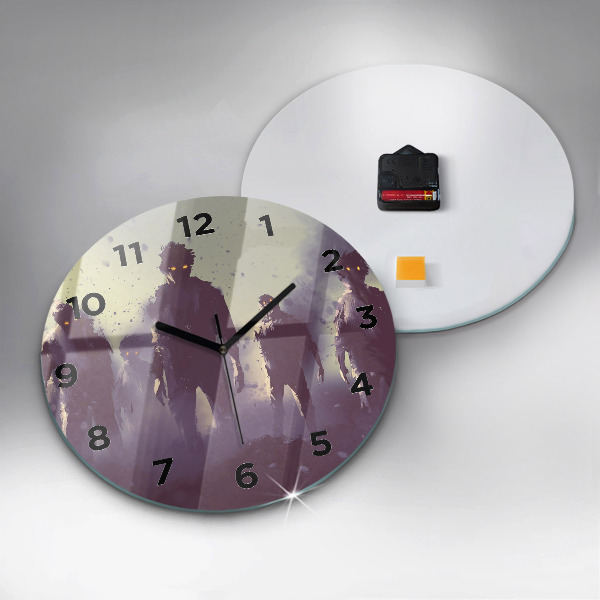 Round glass clock Zombies at night - halloween
