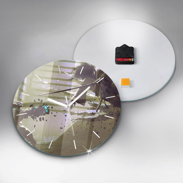 Round glass clock Robot vs Samurai Fight