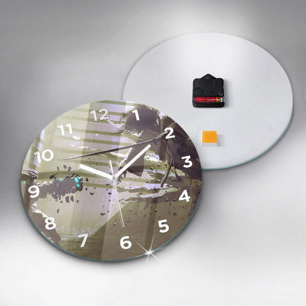 Round glass clock Robot vs Samurai Fight
