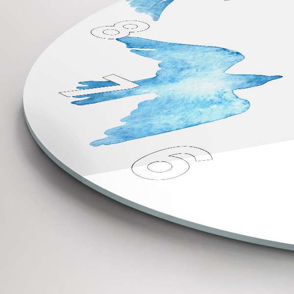 Round glass clock Flying blue birds