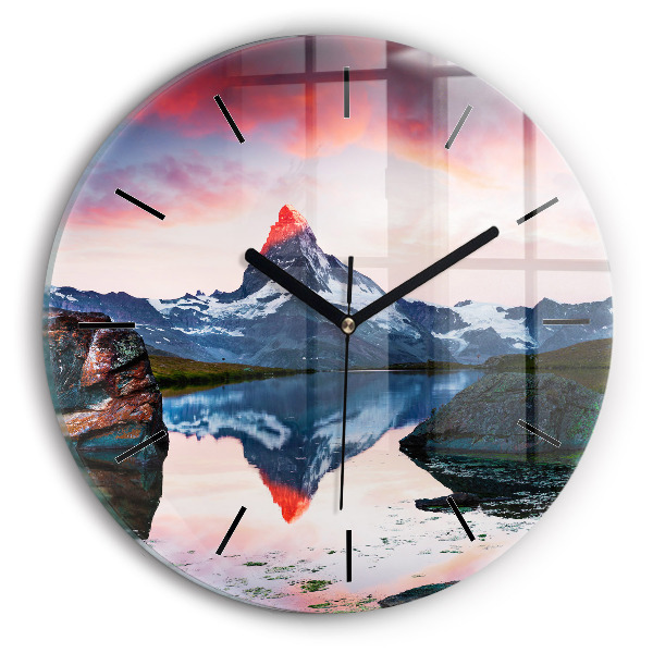 Round glass clock Stellisee Matterhorn lake
