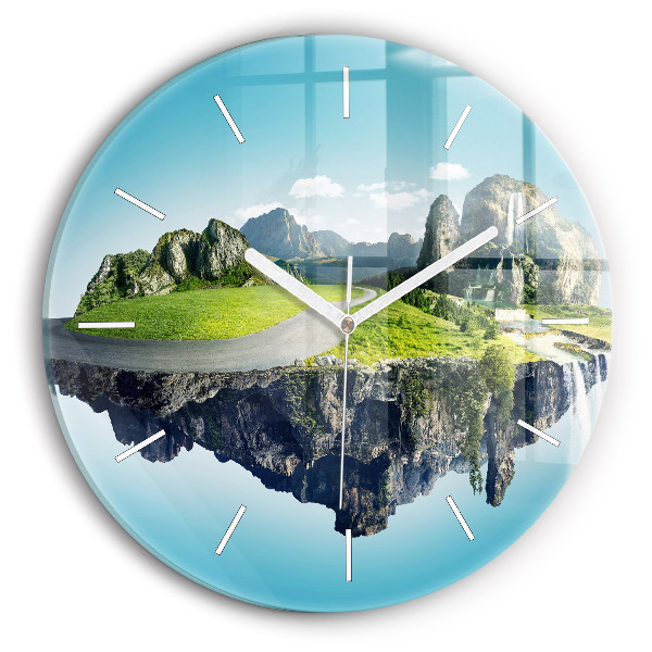 Round glass clock Flying Island