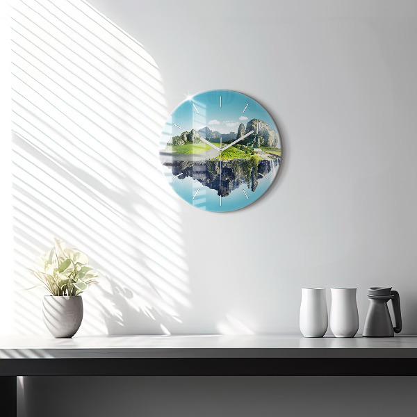 Round glass clock Flying Island