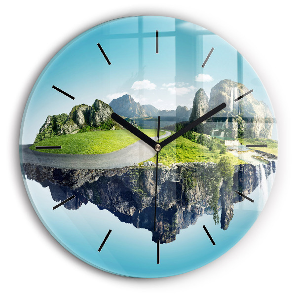 Round glass clock Flying Island