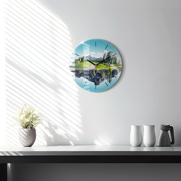 Round glass clock Flying Island