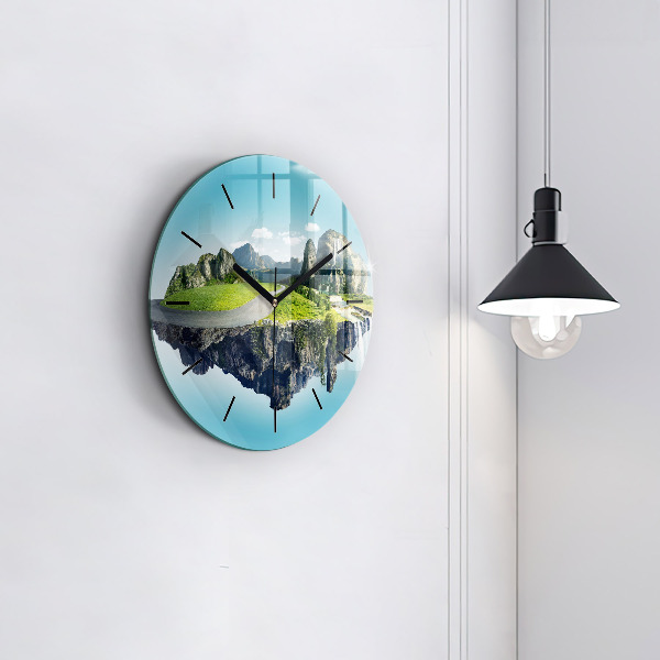 Round glass clock Flying Island