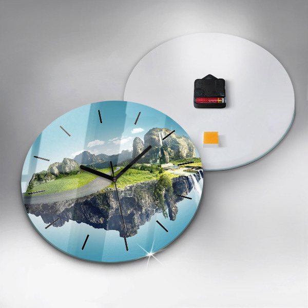 Round glass clock Flying Island