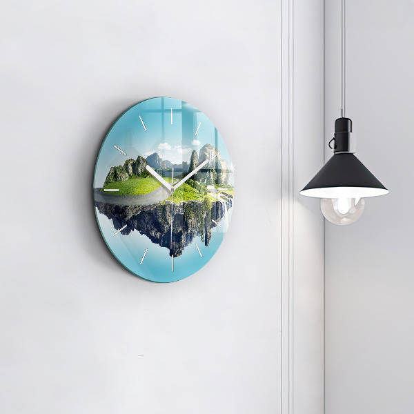 Round glass clock Flying Island