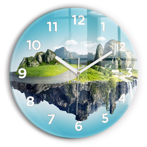 Round glass clock Flying Island