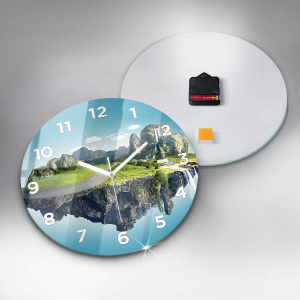 Round glass clock Flying Island
