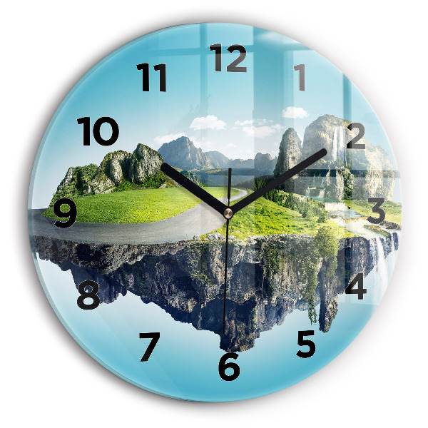 Round glass clock Flying Island