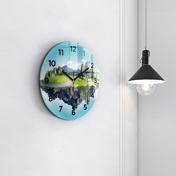 Round glass clock Flying Island