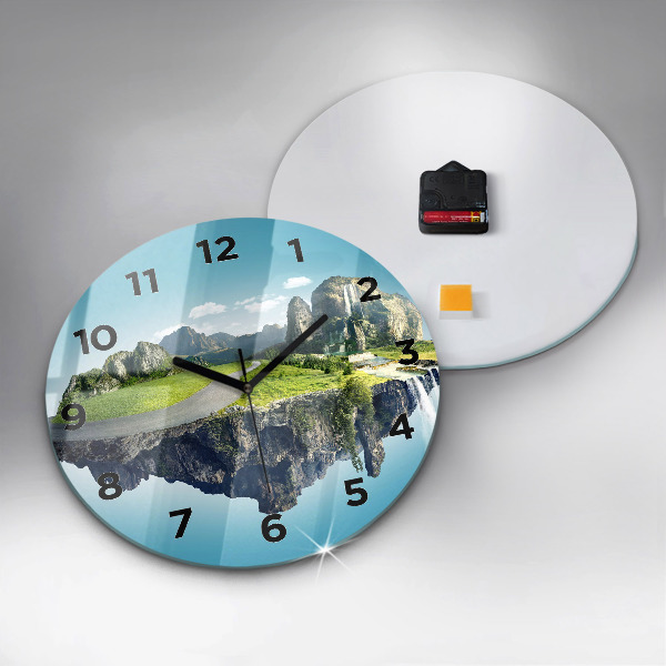 Round glass clock Flying Island