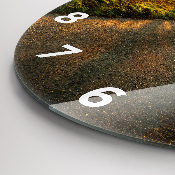 Round glass clock Fog at sunrise