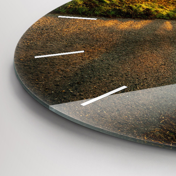 Round glass clock Fog at sunrise