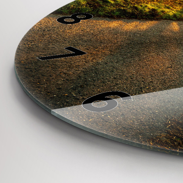 Round glass clock Fog at sunrise