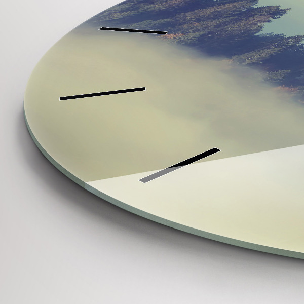 Round glass clock Misty forest eagle