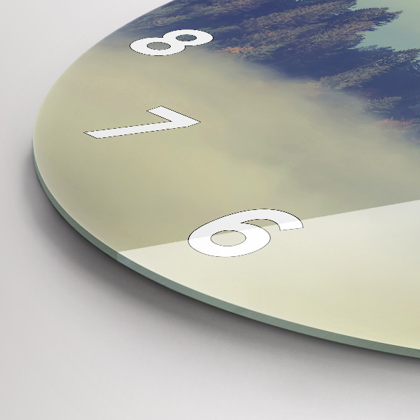 Round glass clock Misty forest eagle