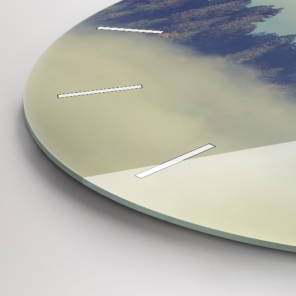 Round glass clock Misty forest eagle